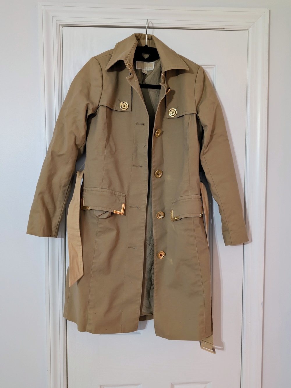 MICHAEL Michael Kors Tan Trench Coat with Gold Hardware